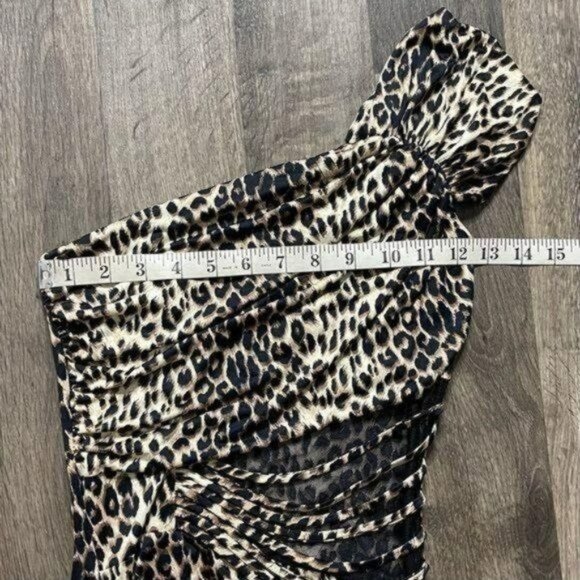 Foreign Exchange One Shoulder Leopard Print Dress Stretch Animal Print Size S - Picture 7 of 9